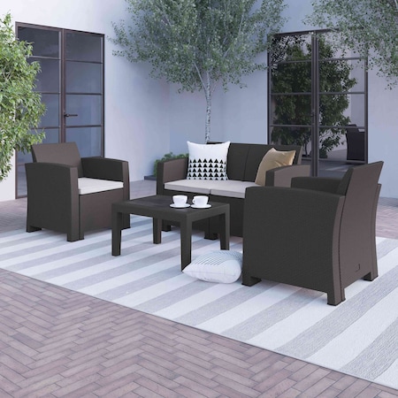 Flash Furniture 4 Piece Dark Gray Outdoor Faux Rattan Set DAD-SF-112T-DKGY-GG